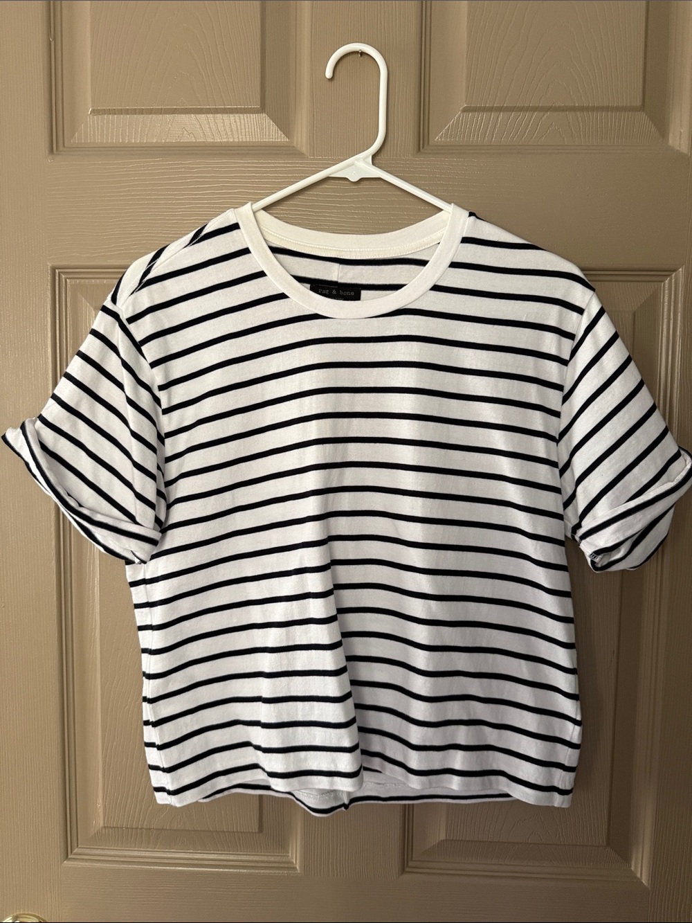 rag & bone White and Black Striped Short Sleeve Tee